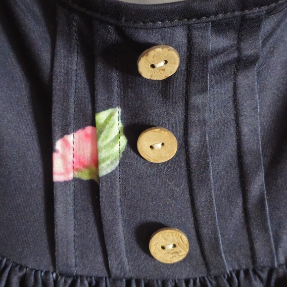 Women's Black Floral Casual Button Front Pleated Long-Sleeved Tunic Top Size XL - Picture 2 of 11